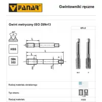 Gwintownik M10x0,75 NGMM/2 DIN2181 6H HSS Fanar