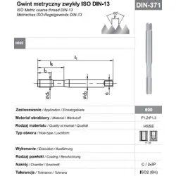 Gwintownik masz/przel M3 DIN371-C 6H HSSE 800